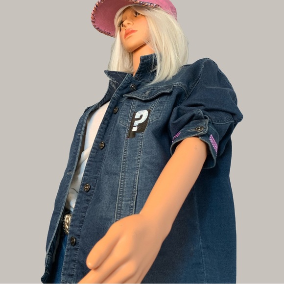 Upcycled Back Jacket Trivia Denim Jacket with Clues to TV Shows on the Back. - Picture 8 of 13